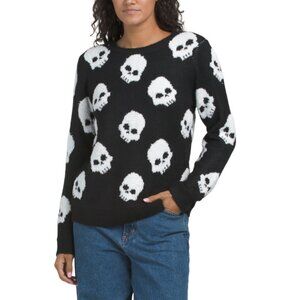 Cupcakes & Cashmere Black/ivory Tossed Skulls Sweater